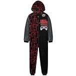 Get Trend Fleece Onesie for Boys Teens, Hooded Loungewear Warm Pyjamas, Gaming Cosy Jumpsuit Nightwear, Gamer Gifts for Boys (9-10 Years, Black Gaming)