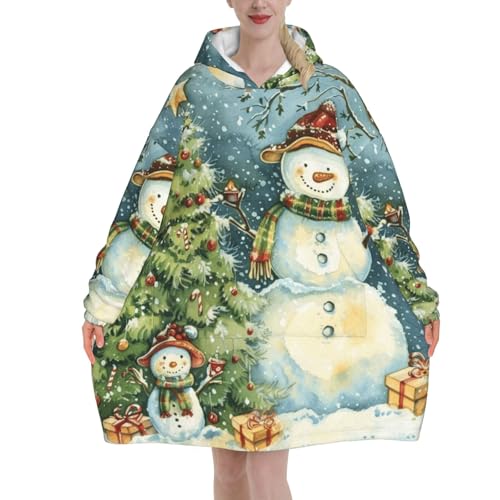 Couverture à capuche en flanelle surdimensionnée adulte motif bonhomme de neige vintage