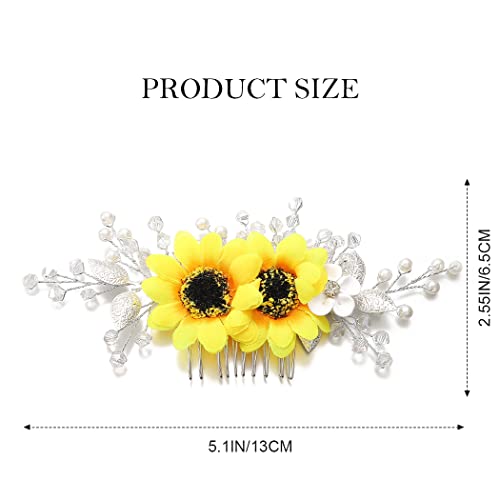Easedaily Sunflower Bride Wedding Hair Comb Gold Flower Bridal Hair Pieces Leaf Hair Clip Side Combs Hair Accessories For Women And Girls (A-Silver) #TOP7