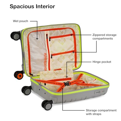 Image of Nasher Miles Cannes Hard-Sided Polypropylene Cabin Luggage 20 inch | 55cm | 8 Wheels Small Trolley Bag for Travel | Suitcase (Grey Neon Green)
