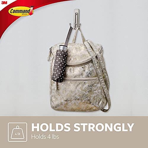 Command Large Wall Hooks, Damage Free Hanging Wall Hooks With Adhesive Strips, No Tools Double Wall Hooks For Hanging Decorations In Living Spaces, 2 Brushed Nickel Plastic Hooks And 2 Command Strips #TOP6