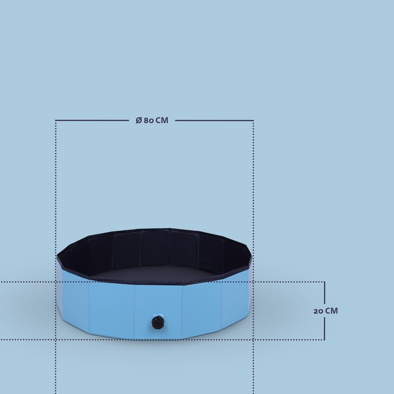 Hundepool Swimmpingpool für Hunde (Ø80cm x 20cm) Rutschfester Boden und Ablassventil - Faltbar aus PVC - Bällebad - Stabile Wand