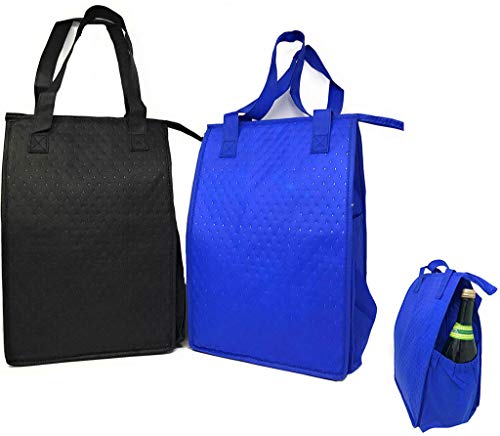 Thermo Tote Insulated Lunch Bag Wine Cooler Tote Bag Reusable Tall Water Bottle Carrier For Adults Men Women (Pack Of 2 For Price Of 1 - Royal & Black - St3091) #TOP5
