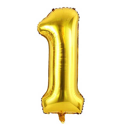 Ponmoo 100cm Zahlen Luftballon 1 Golden, Riesige Folienballon 0 1 2 3 4 5 6 7 8 9 Zahl Geburtstagsdeko, Deko Geburtstag Folienluftballons Birthday Helium Zahlenballon Luftballon 1. Geburtstag