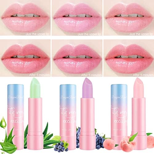 Prreal Colour Change Lip Balm, Moisturizing Temperature Color Change Lipstick 3 Pcs, Waterproof Long Lasting Fruity&Aloe colour change lip Bam For Lip Care