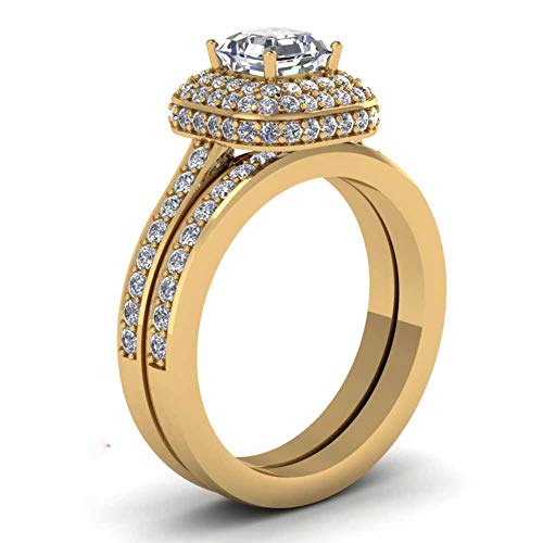 Bridal Sets Yellow Gold Plated Womens Wedding Ring Sets Princess cut Cz Engagement Ring Sets4