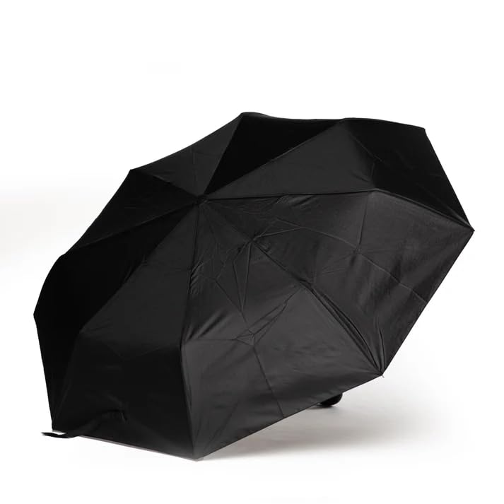 Sleek Shield J Automatic Folding Umbrella with Curved Handle | 8-Rib Windproof Design | Compact Travel Size | Black Canopy-image-13