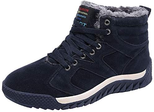 TUCSSON Snow Boots Mens Fur Lined Warm Winter Boots Waterproof Anti-Slip Lace-Up Cotton boots High Rise Flat Casual Outdoor Sneaker Lightweight Ankle Boots Trekking Walking Hiking Shoes Dark Blue 42EU(Size: 8 UK)