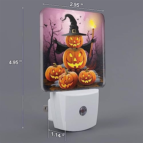 Image of Funny Pumpkin Hats Halloween LED Plug-in Night Light 2-Pack, Auto Sensor Nightlights for Bedroom Bathroom Decorations
