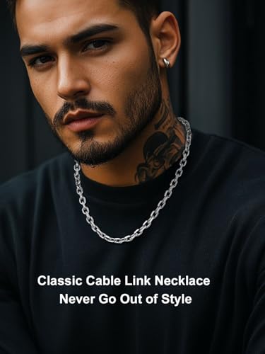 Stainless Steel Chain for Men,Silver/Black/Gold Plated Rolo Cable Chains Necklace Mens 5mm/7mm/9mm/12mm Width,18"-30" Hip Hop Accessories Jewelry Gifts for Father's Day Valentine's Day Christmas2