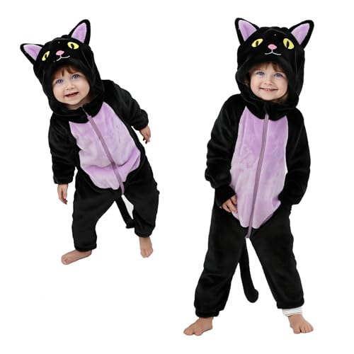 YZHFFHLF Toddler Cat Black Baby Costume: Hooded Jumpsuit Cats Outfit Girl Boy Halloween Cosplay Fuzzy Winter Clothes