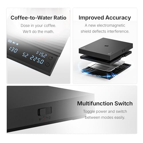 Image of TIMEMORE Coffee Scale Basic 3.0 with Coffee-to-Water Ratio /Water Flow Rate /Timer Function, Free Switching of Ounce /kg Units, Digital Scale for Espresso and Pourover Mode, Black