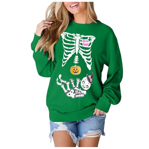 Sweat-shirt décontracté femme pour le quotidien, pull vert graphique col rond