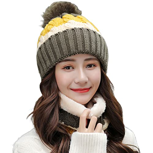 Image of X-change Fashion Winter Woolen Caps with Scarf Set | Stretch Warm Snow Proof Winter Beanie Caps for Women