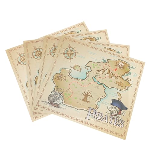 Toyvian Accesorios del Juego Mapa del Tesoro para Niños 4 Piezas Tamaño Pequeño Material Duradero Diseño Temático Pirata Juego Interactivo Familiar Fiesta Temática