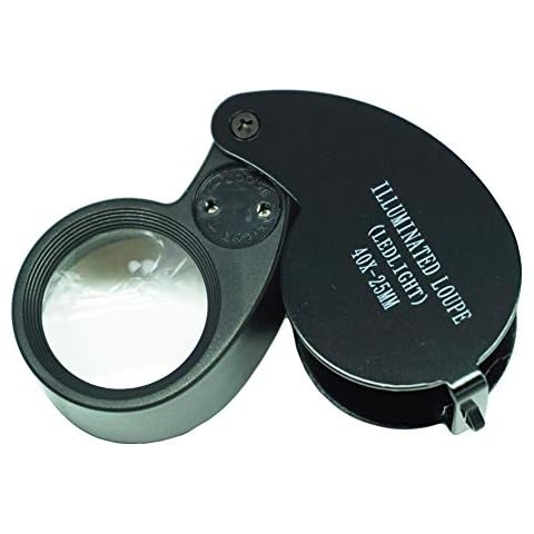 40X Jewellery Magnifier lluminated Jeweller Loupe Pocket Slide Out Scientific Document Magnify Tool with 25mm Glass Magnifying Lens Eye Loupe and LED Light (Black) Cover