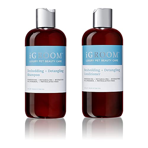 Igroom Shampoo And Conditioner Bundle - Deshedding & Detangling Dog Shampoo 16Oz - Loosen Tangles/Unwanted Undercoat + Deshedding & Detangling Dog Conditioner 16Oz - Adds Shine & Volume #TOP6