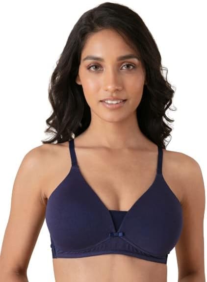 NYKD Women's Cotton Lightly Padded Seamless Wire Free Everyday T-Shirt Bra for Women Daily Use Wireless, 3/4th Coverage - Bra, NYB003, Black, 32B, 1N