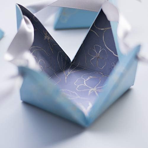 New Triangular Pyramid Candy Box Wedding Rose Paper Gifts Boxes with Card & Ribbon Candy Bags for Guests Chocolate Packaging Box (Blue,100pcs)