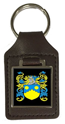 Porte-clés en cuir marron Macrae avec blason de famille chic et moderne