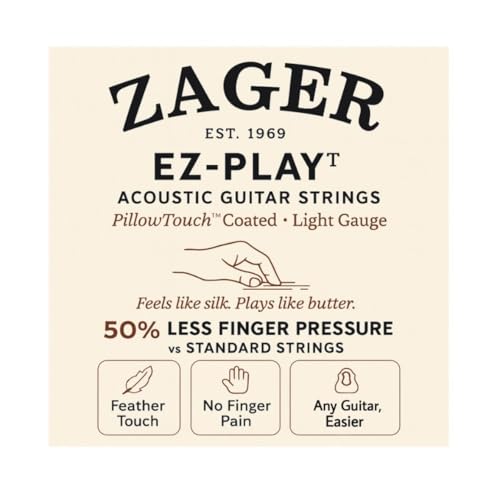 Zager Easy Play Acoustic Guitar Strings &ndash; Fits Martin, Taylor, Yamaha, Fender & Gibson Guitars &ndash; Easy on Fingers, Anti-Rust, Warm Rich Tone