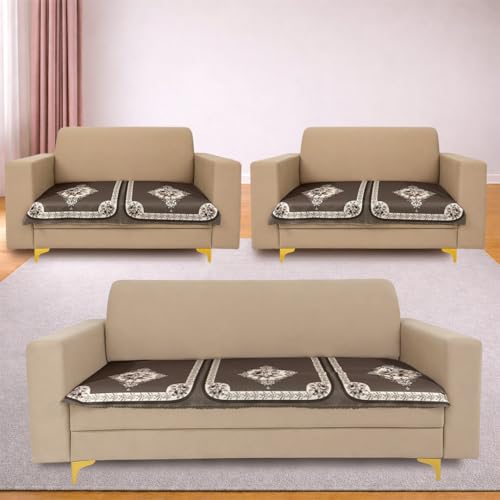 Image of Homerz Premium Waterproof Jasmine Joe Sofa Seat Cover - Floral Printed Sofa Protector | Non-Slip, Washable & Durable Sofa Protector (Coffee, 7 (3+2+2) Seater)