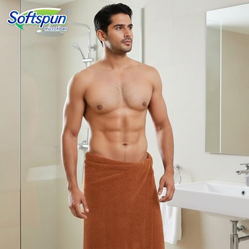 Image of SOFTSPUN Microfiber High Loop Bath & Hair Care Towel, 70X140 Cms 1 pcs Towel Set 380 GSM (Brown).