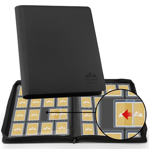 TCGPRO 16 tasche Toploader, per carte da collezione da 640 3 x 4 con custodie, album Toploader 20 pagine double face, compatibile con Trading Card, carte sportive, ecc. Nero