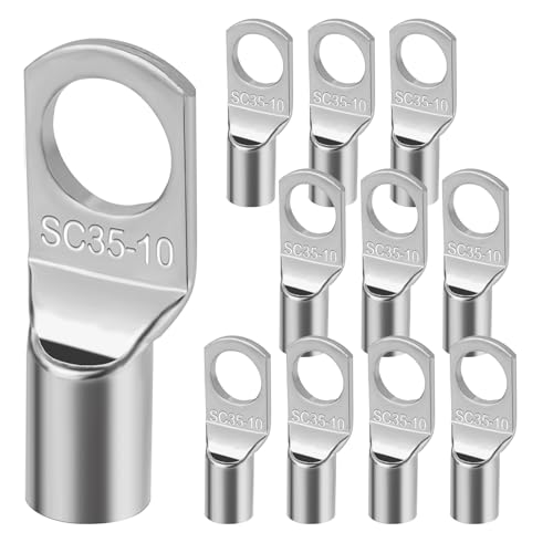 Flintronic Rohrkabelschuh M10, Kabelschuhe 35mm², Unisolierte SC Ringkabelschuh, Kupfer mit Zinn überzogen, Rohrkabelschuhe, für Batteriekabel Kfz Verteilerkästen Auto Motorrad Fabrik