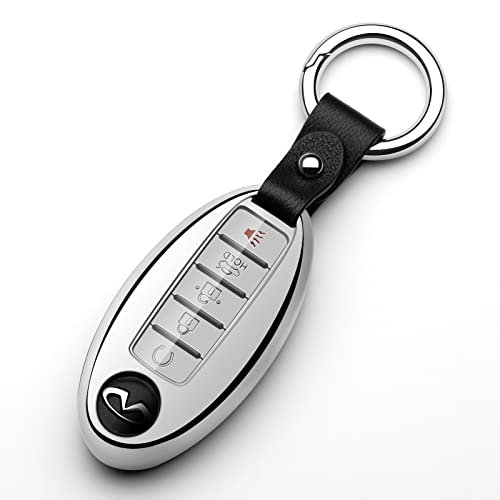 ZSPDACC Compatible with Nissan Key Fob Cover Altima Maxima Rogue Armada Pathfinder Compatible with Infiniti Key Fob Cover Silver TPU Protector Car Key Holder Case Accessories