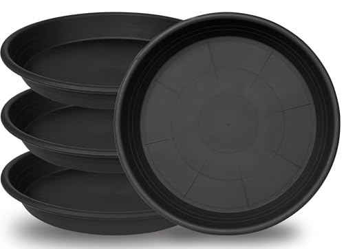 Grjoprt Large Plant Saucer 16 inch, 4 Pack Heavy Sturdy 17 inch Plastic Plant Tray for Planter, Flower Saucers for Indoors, Flower Pots Saucers, Plant Drainage Tray Round 14