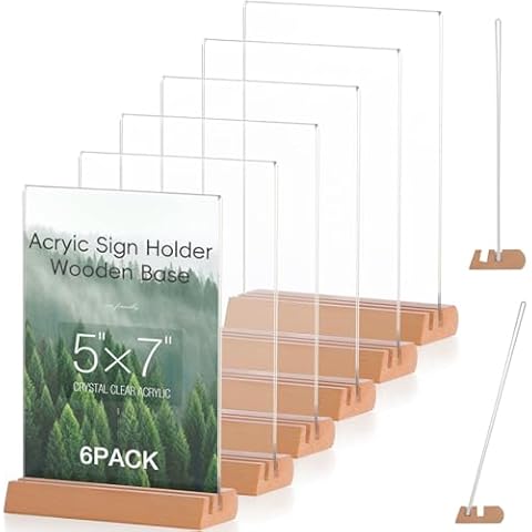 LUOBAO Acrylic sign holder 5x7,Double Sided T/L Shape Menu Holder with Wooden Base,Perfect for Displaying Menus, Signs, and Photos in Restaurants, Offices, and Events Cover