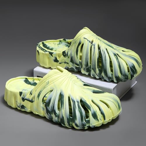 Image of Monstera Slippers, Variegated Monstera Shoes, Non-Slip Soft Lightweight Bathroom Slides Unisex
