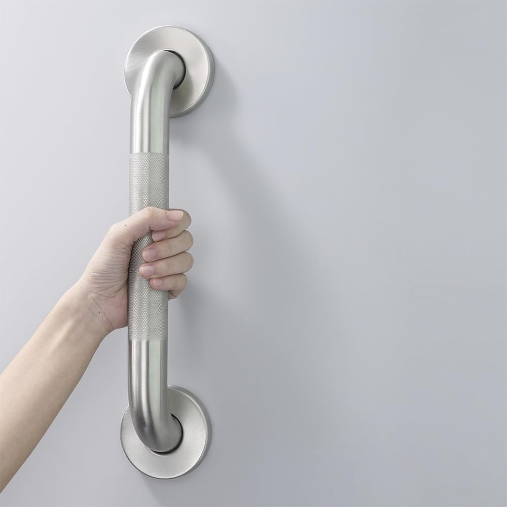 Barre d'appui texturée pour personnes âgées avec vis dissimulées (nickel brossé)