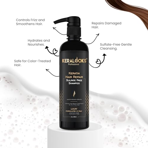 Image of Keratin Hair Repair Plus Smoothing Shampoo (500ml) for Frizzy & Damaged Hair | Nourishing & Hydrating Shampoo for Color Treated Hair with Smooth Finish | Paraben & Sulphate Free