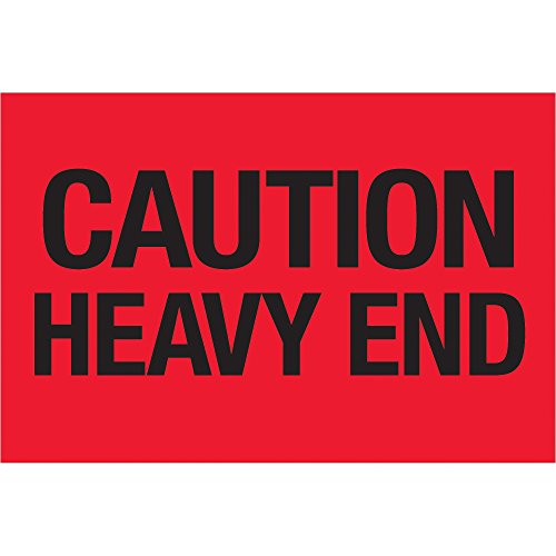Discount Tag & Label 'Caution Heavy End' Labels/Stickers, 2' x 3', Fluorescent Red, 500 Labels Per Roll (1 Roll)