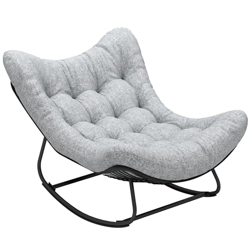 Outsunny Fauteuil à Bascule de Jardin, Chaise à Bascule en Forme d'œuf en résine tressée, Rocking Chair avec Coussin rembourré pour Jardin, Chambre à...