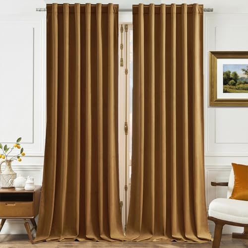 Timeper Gold Brown Velvet Curtains 84 inches 2 Panels, Light Bloc...