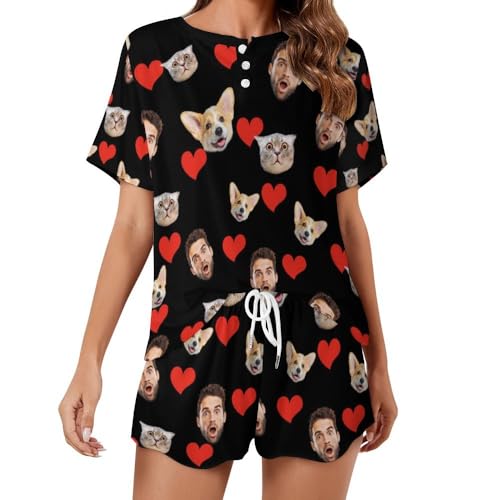 Custom Pajama Pants Personalized Funny PJ Pant Love Heart Design with Face Matching Pajamas for Couples