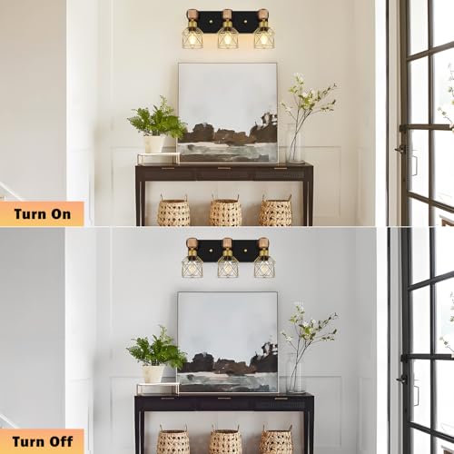 Image of FadimiKoo Black and Gold Vanity Light, 3-Light Farmhouse Vanity Light, Bathroom Light Fixtures Over Mirror, Industrial Indoor Wall Mounted lamp for Bathroom, Living Room, Cabinet, Bedroom