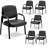 Zoolati Office Reception Guest Chair Set of 6, Waiting Room Chair, Desk Chair No Wheels with Padded Arms Rest and Sled Base for Lobby and Conference, Table Side Salon, Home, Black