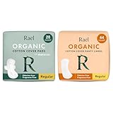 Rael Sanitary Towels & Panty Liners Bundle - Organic Cotton Cover, Vegan, Cruelty Free, Hypoallergenic, Unscented, Chlorine Free/Regular Pads 28 Count & Regular Liners 44 Count