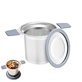 茶こし ティーインフューザーストレーナー ステンレス製超細メッシュティーストレーナー 耐熱シリコンダブルハンドル＆蓋付き 茶葉濾過 深型 マグ、カップ、ポット用茶漉し マグカップ用ディフューザーホルダーフィルター【13.8×5.6×7.3cm/73g】