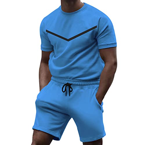 Men's 2023 Summer Tracksuit 2 Piece Athletic Sweatsuit Short Sleeve Casual Slim Fit Sports Drawstring Shorts Set Beahc Big Mens Coveralls Denim 2 Piece Sets For Women Chicken Pajamas Toddler #TOP2