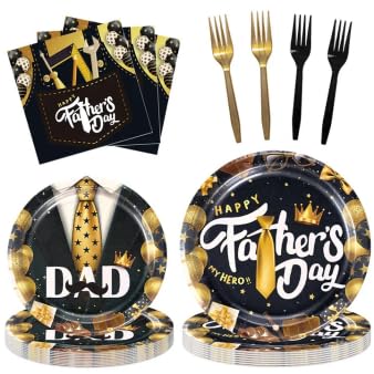 Fathers Day Party Tableware Set Happy Father Day Party Supplies Include Fathers Day Plate Napkin and Forks for Best Dad Party Decorations serves 24