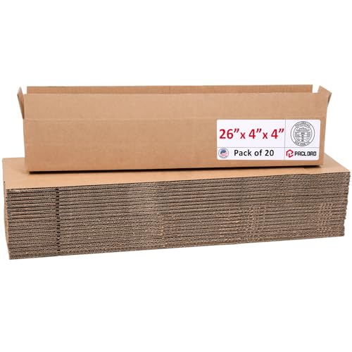 Image of Long Cardboard Boxes 26 inchL x 4 inchW x 4 inchH (Pack of 20) - USA-Made Packing Boxes for Moving, Shipping, or Storage - USPS, UPS, FedEx Approved - Professional Packing Supplies for Moving | USA-Made Packing Boxes for Moving, Shipping, or Storage - USPS, UPS, FedEx Approved - Professional Packing Supplies