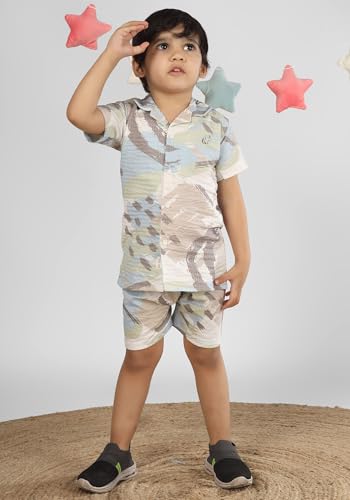 Image of POLKA TOTS Boys 100% Cotton Vacation Wear Co-ord Set | Trendy Printed Shirt & Shorts Combo for Kids | Breathable Summer Beach Outfit for Toddlers & Infants | Lightweight Daily Wear & Night Suit