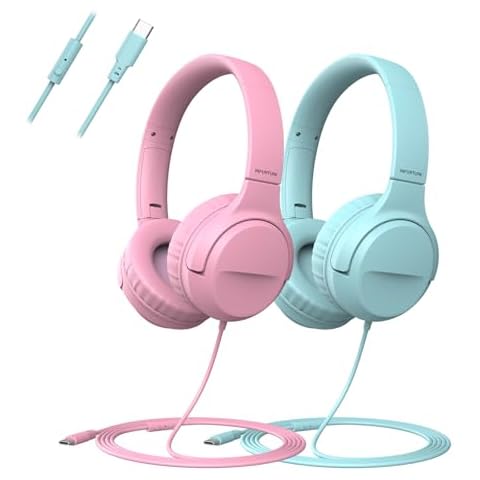 INFURTURE 2 Packs Kids USB C Headphones for School,Type C Kids Headphones,Wired Boys Girls Headphones with Safe Limiter 94dB,HD Stereo Sound,Foldable On/Over Ear Headphones for/Tablet/School/Travel Cover