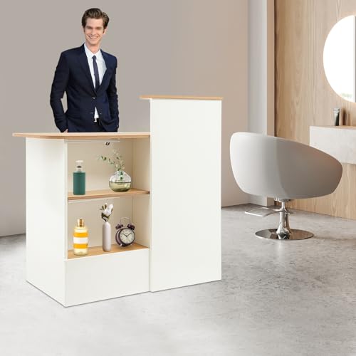 Comptoir de réception bicolore blanc et bois de 39 pouces pour hall - 8