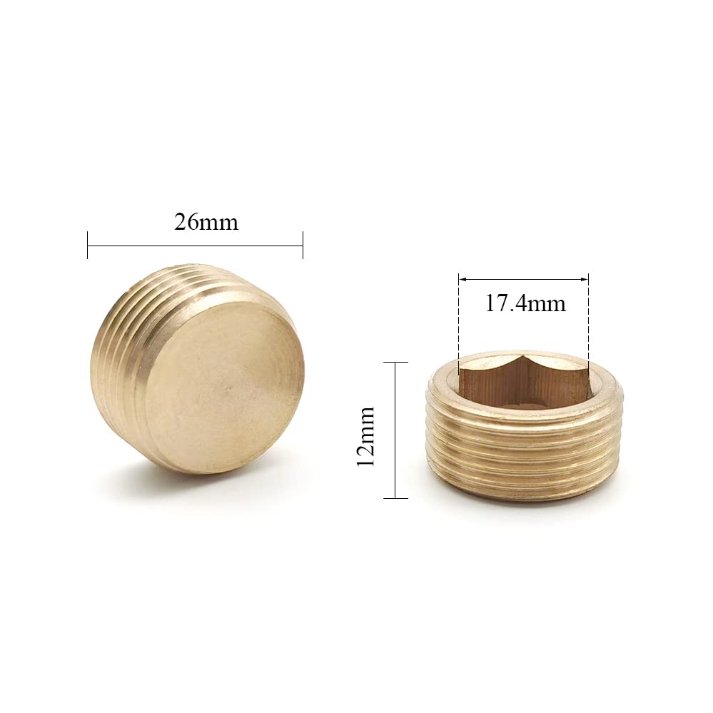 KtbeYTi 4 Pcs Male Thread Brass Internal Hex Head 3/4 inches Brass Internal Hex Pipe Plug Socket Pipe Plugs End Cap - Image 3